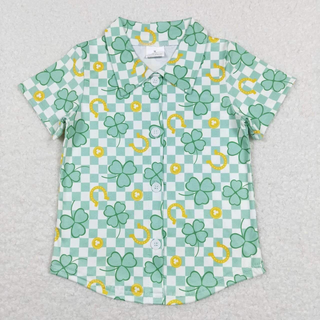 boy st patrick colts&four-leaf grass button t-shirt