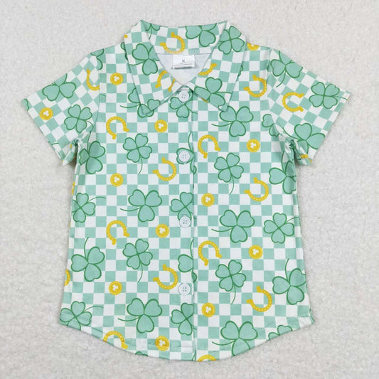 boy st patrick colts&four-leaf grass button t-shirt