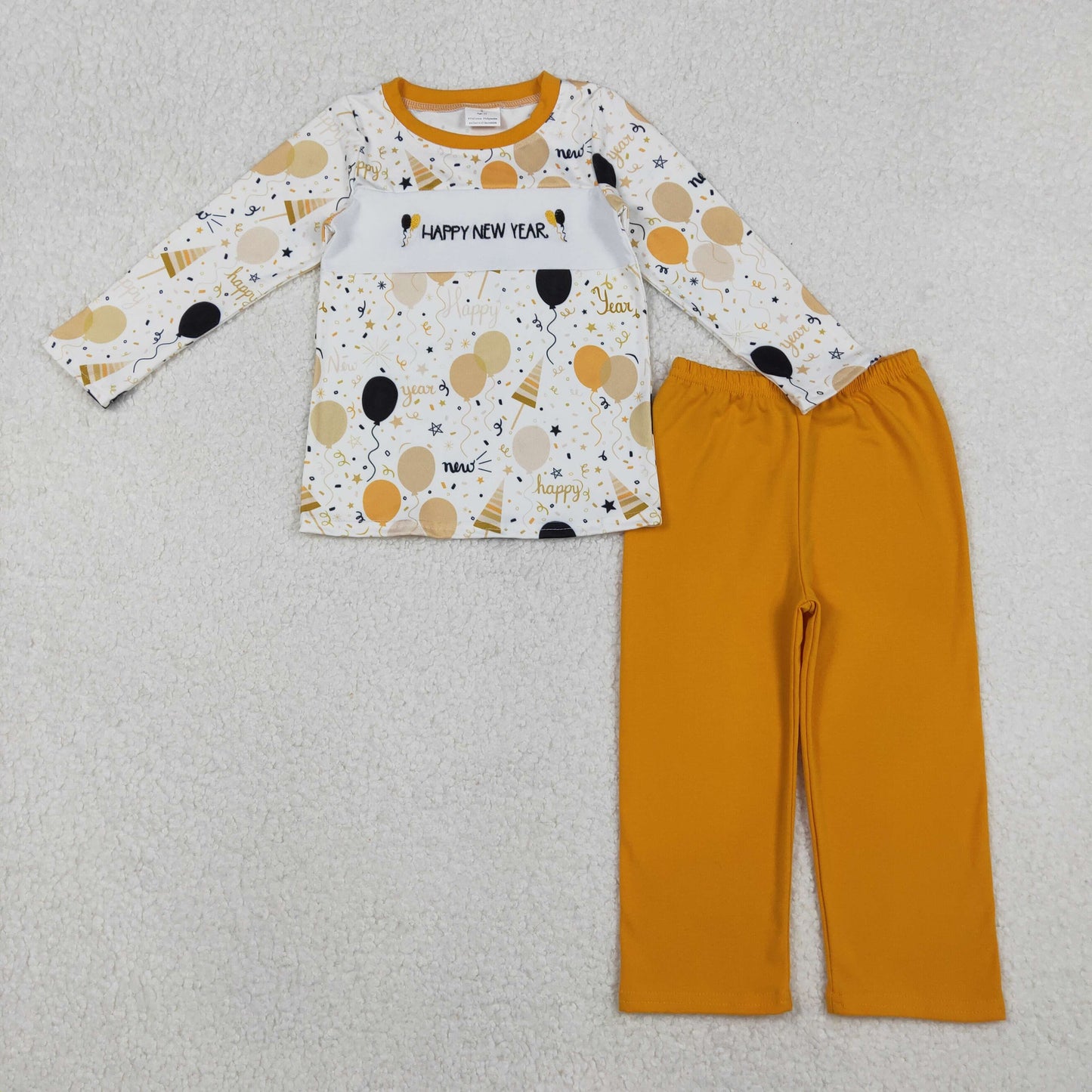 BLP1299 Embroidery Happy New Year Baby Boys Balloons Top Pants Clothes Sets D 1030
