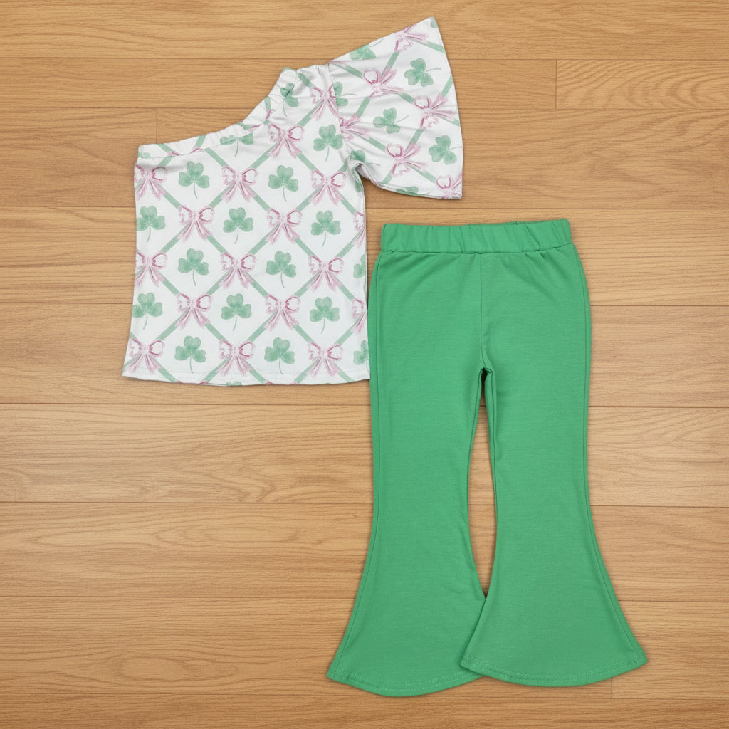 baby girl st patrick shamrock bell bottm pants set