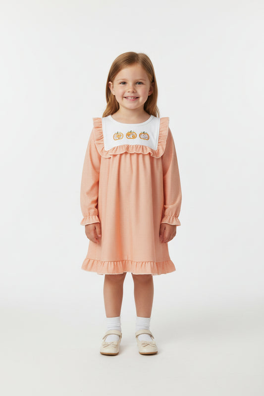 orange gingham dres with embroidery pumpkin