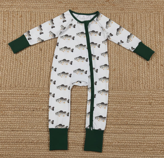 LR2531 long sleeve fish print zipper sleeper baby clothing