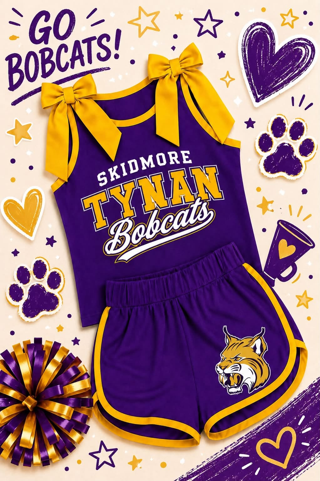 Custom order MOQ 5 Bobcats Football Team Cheer Sets