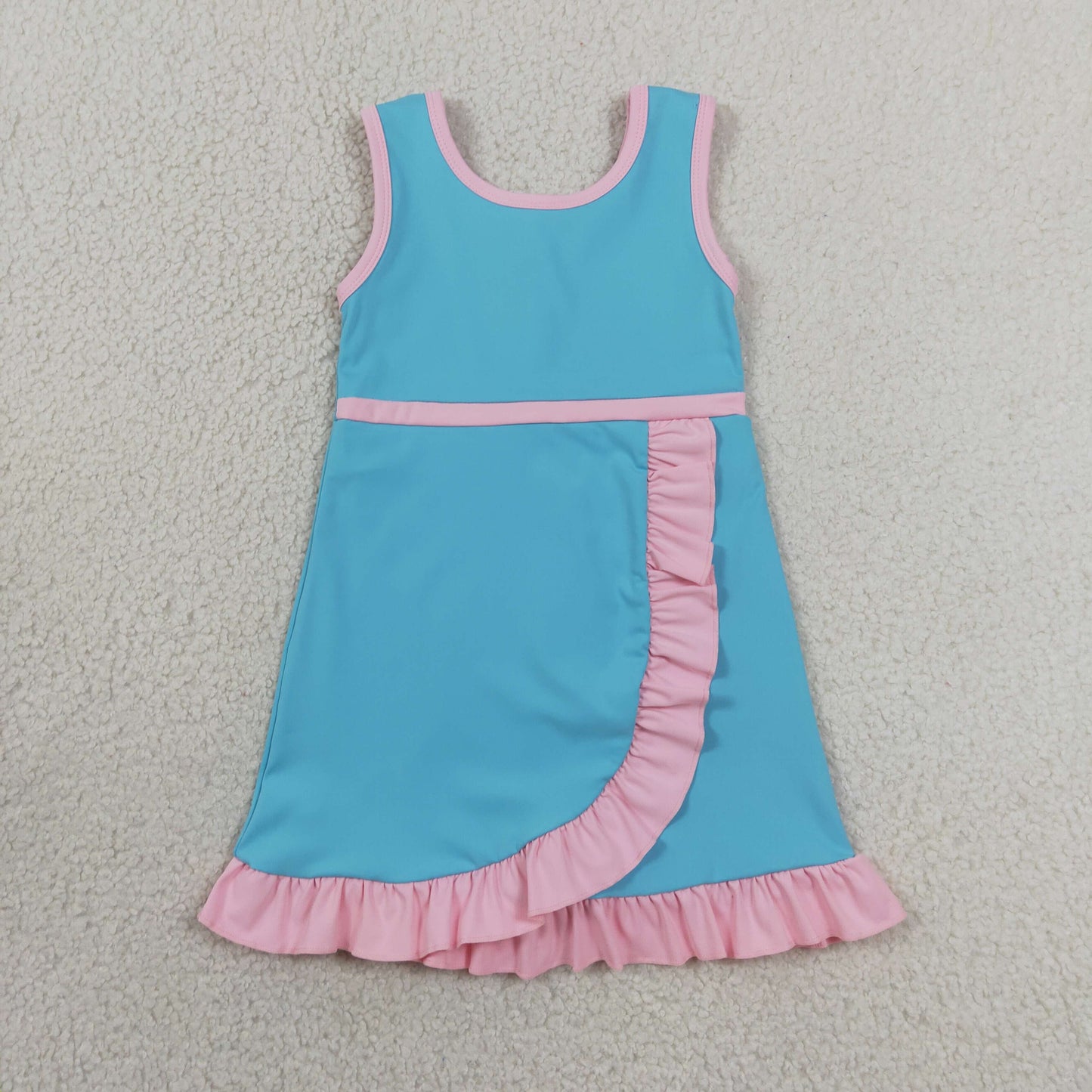 solid pink and blue ruffle athletic dress
