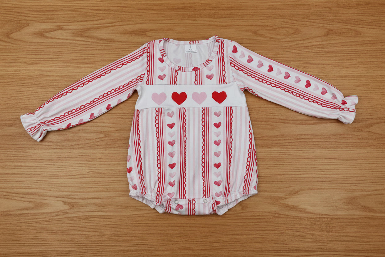 valentine's day girl heart print romper