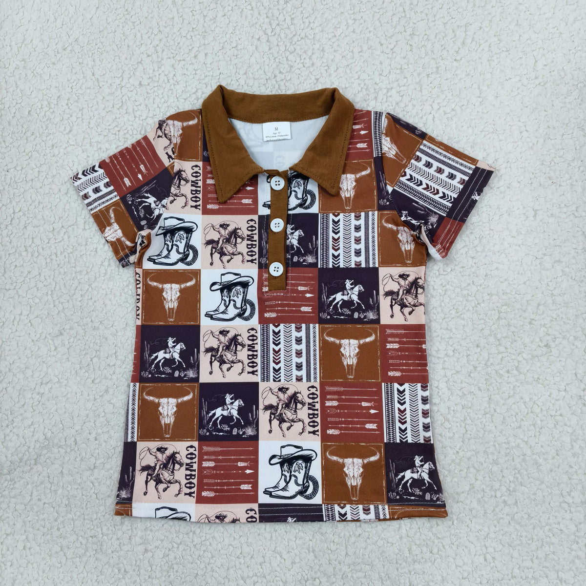 cowboy patchwork boy polo tee