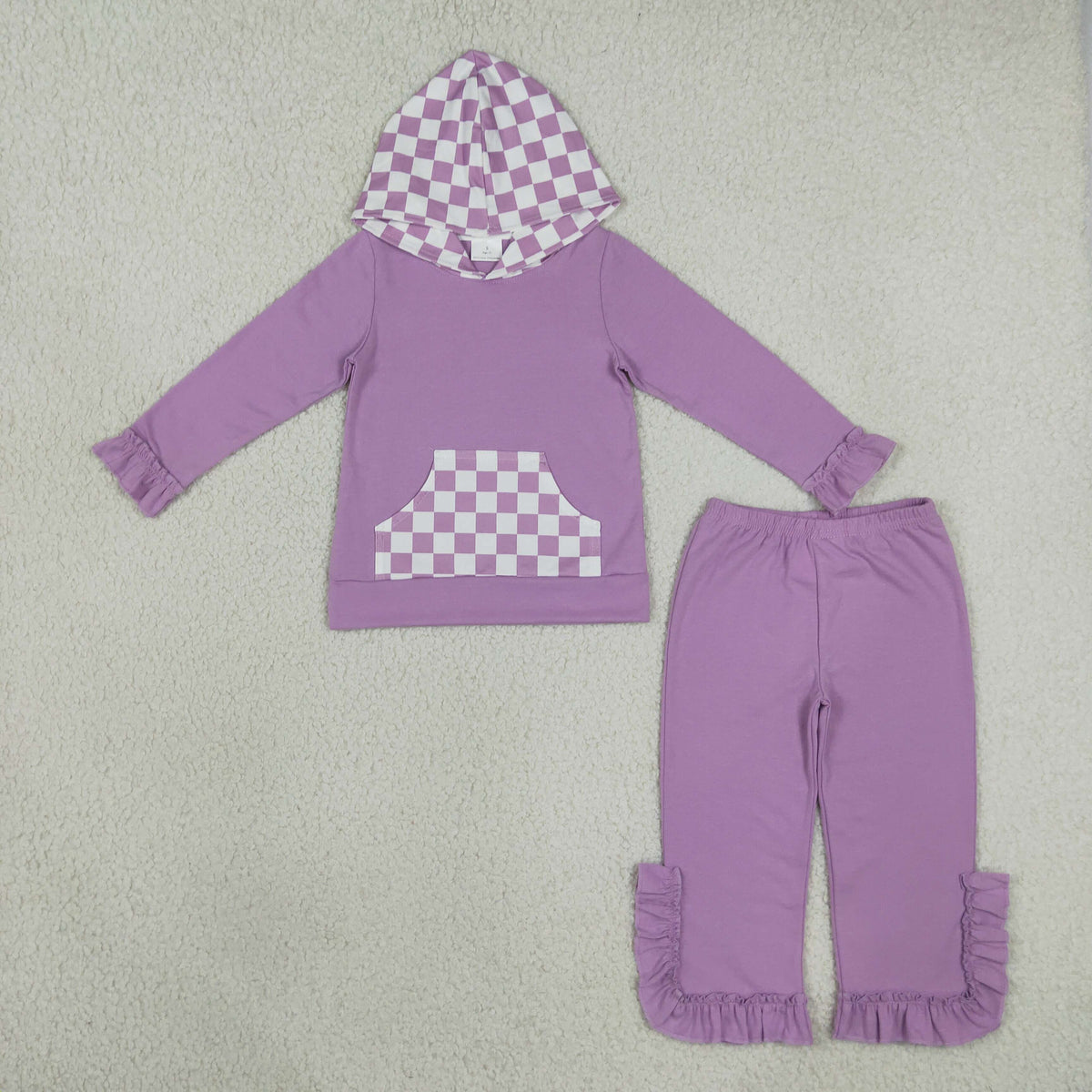 purple check hooded outfit girls outfit