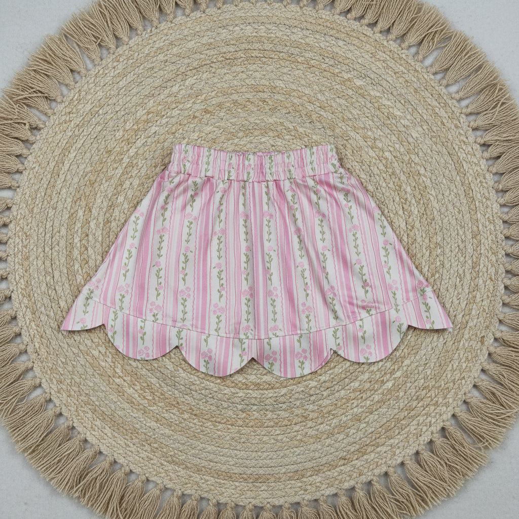 pink stripes floral athletic scallop skort girl skirt