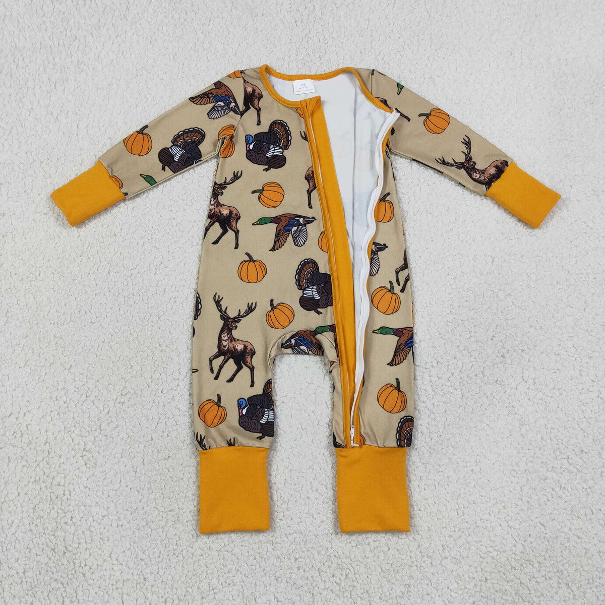 LR3251 deer duck pumpkin print boy zip sleeper