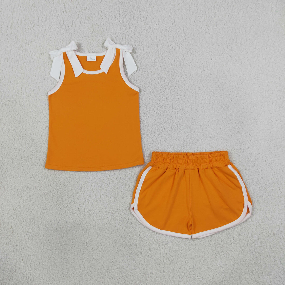 orange white bow shorts set summer girl clothing