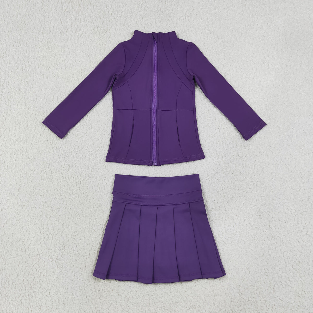 purple zipper top pleated yoga girls skorts set