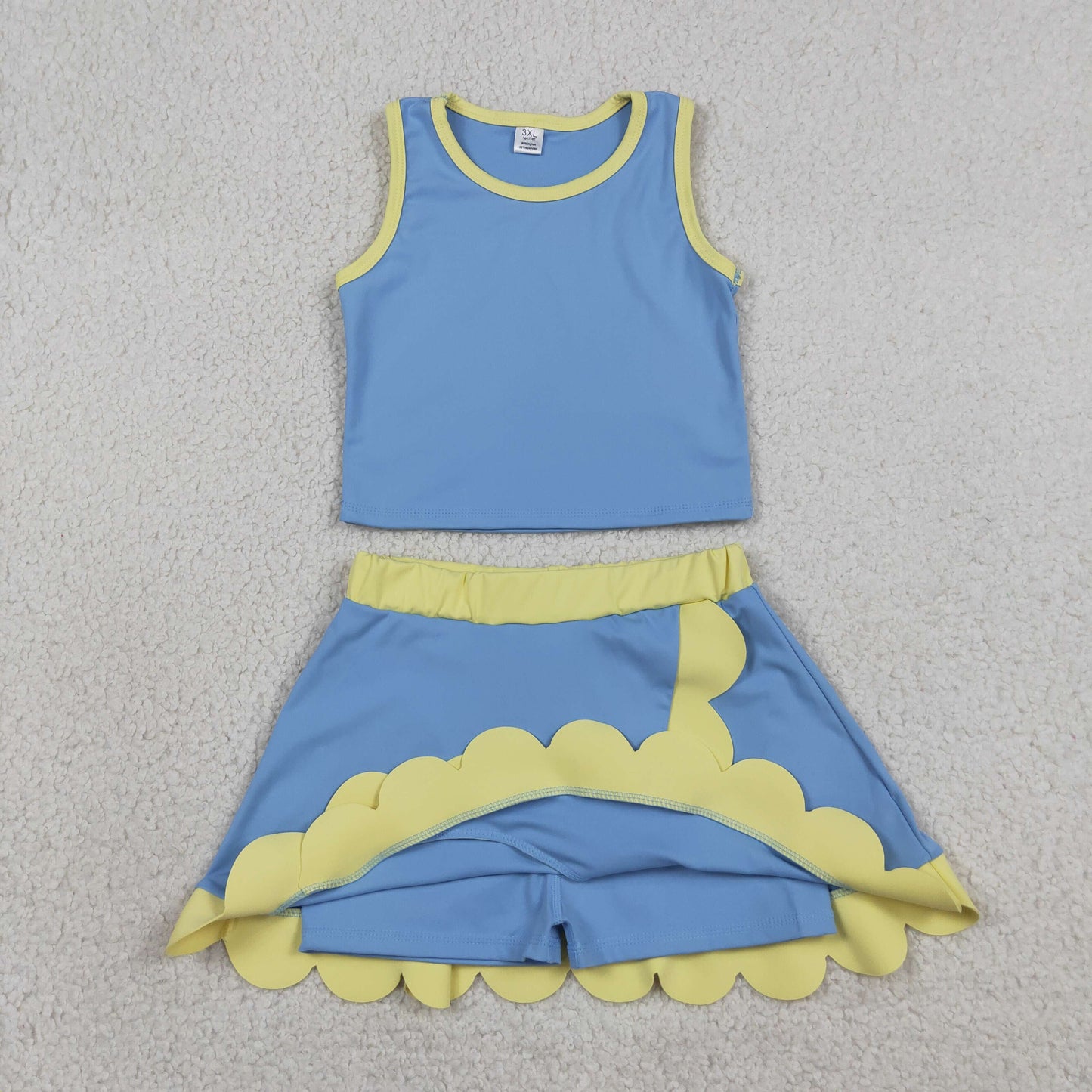 solid blue yellow scallop athletic skort outfit girls clothes
