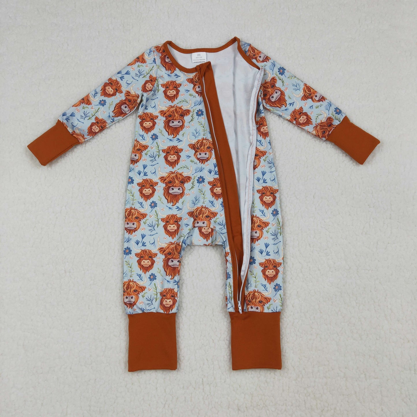 LR1787 long sleeve highland cows zipper sleeper baby clothing