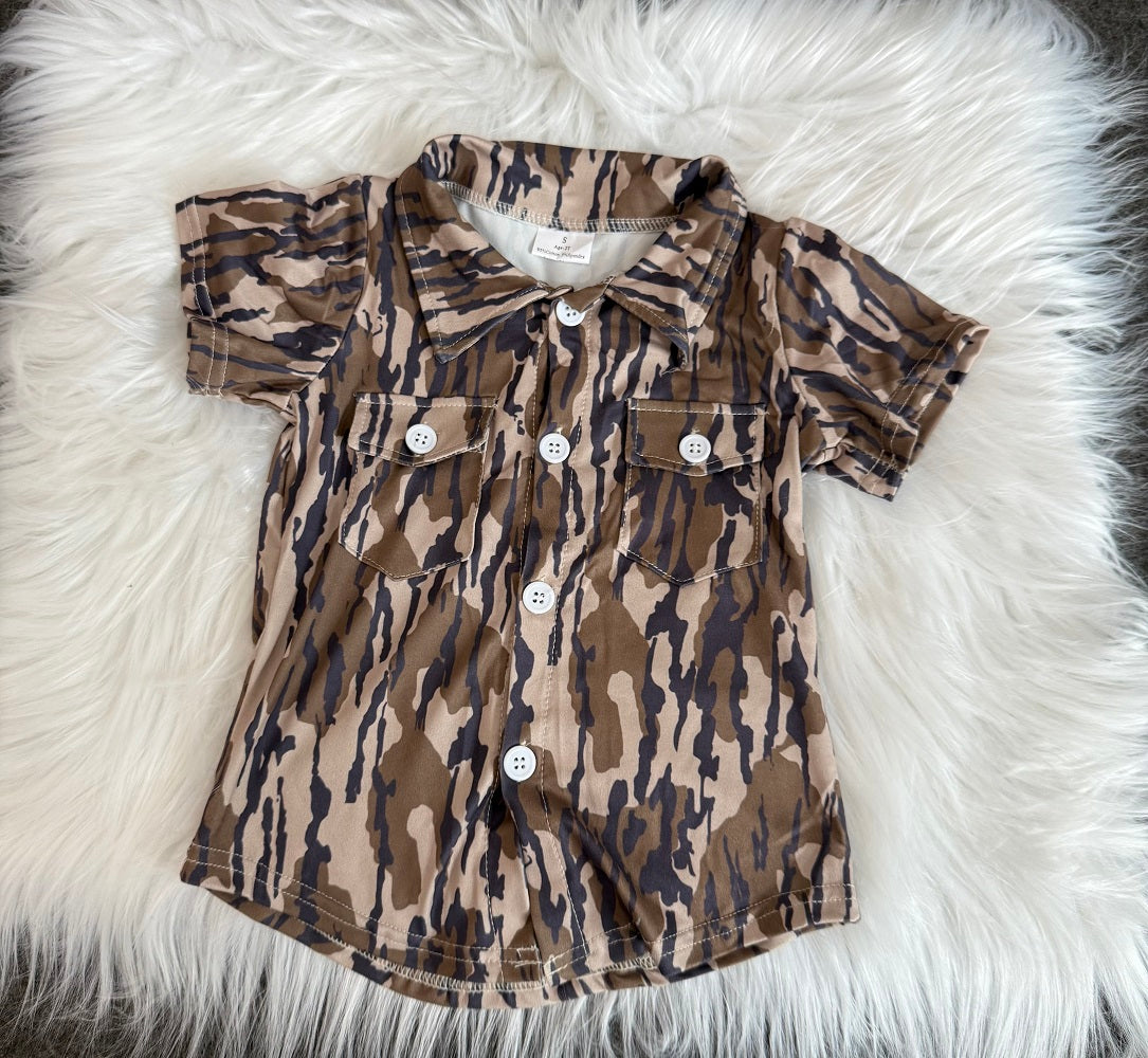 BT1201  Baby Boys Camo Short Sleeves Button Pockets Shirts Top D 8.4