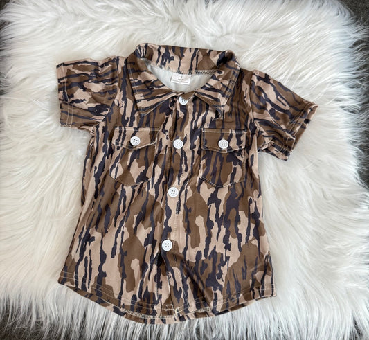 BT1201  Baby Boys Olive Bottomland Camo Short Sleeves Button Pockets Shirts Top D 8.4
