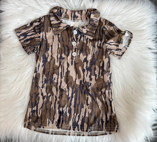 BT1207  Baby Boys Short Sleeves Olive Bottomland Camo Button Polo Shirts Top  D 8.4