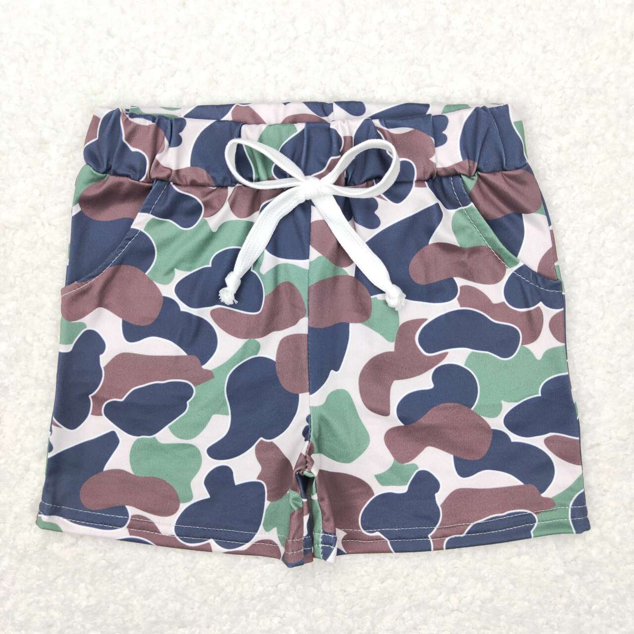 BT0443 Embroidered camouflage cross green short-sleeved top+SS0138 camo pocket shorts