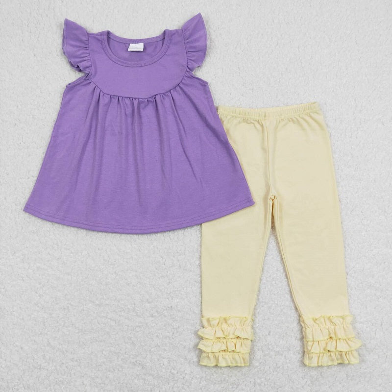 Bay Girls Cottom Purple Tunic Top matching White Icing Pants Outfit