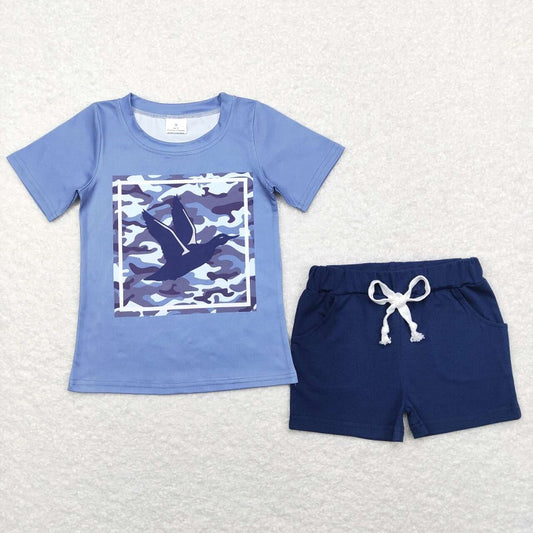 Duck Camouflage Blue Short Sleeve Navy Pocket Shorts Set BT0438+SS0136