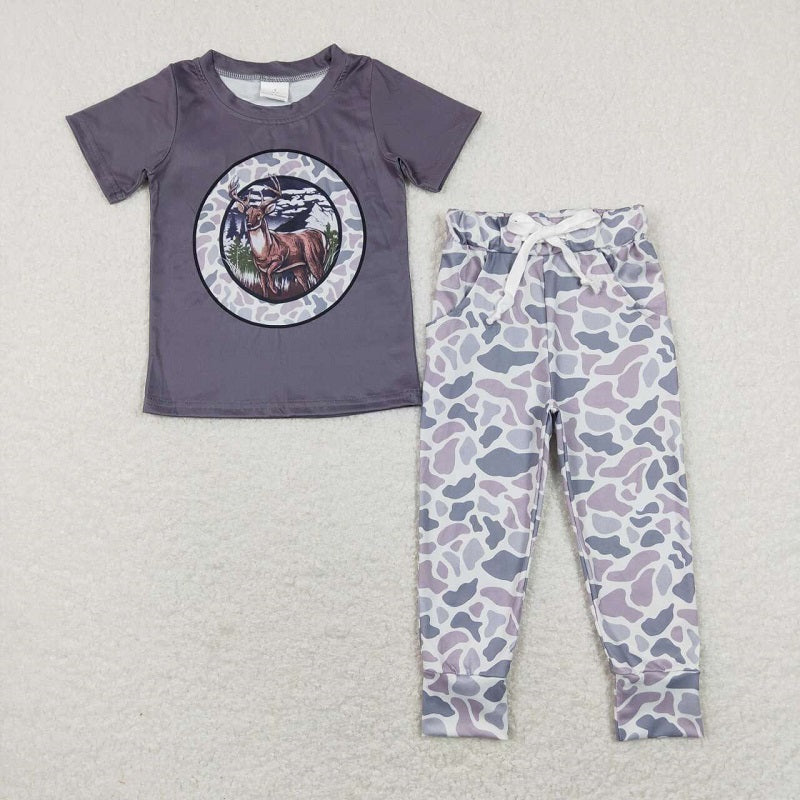 Elk camouflage dark gray short-sleeved trousers suit BT0464+P0420
