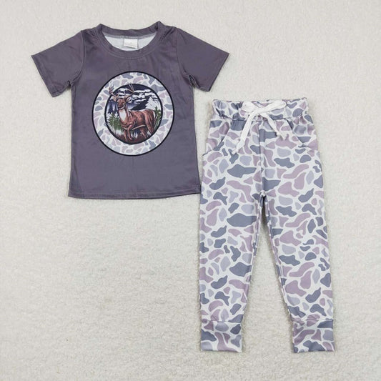 Elk camouflage dark gray short-sleeved trousers suit BT0464+P0420