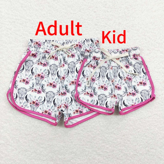 SS0127 Adult Alpine Bull Rose Red Trimmed White Shorts