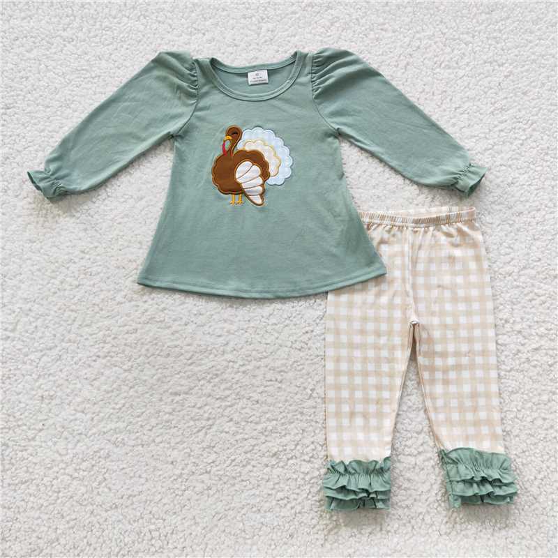 Match Girls Boys Thanksgiving Turkey Embroidery Rompers Clothes Sets