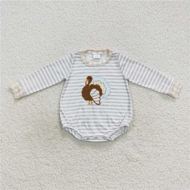 Match Girls Boys Thanksgiving Turkey Embroidery Rompers Clothes Sets