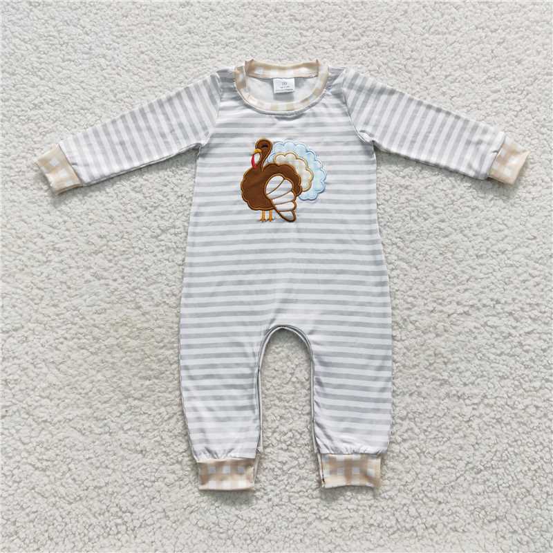 Match Girls Boys Thanksgiving Turkey Embroidery Rompers Clothes Sets