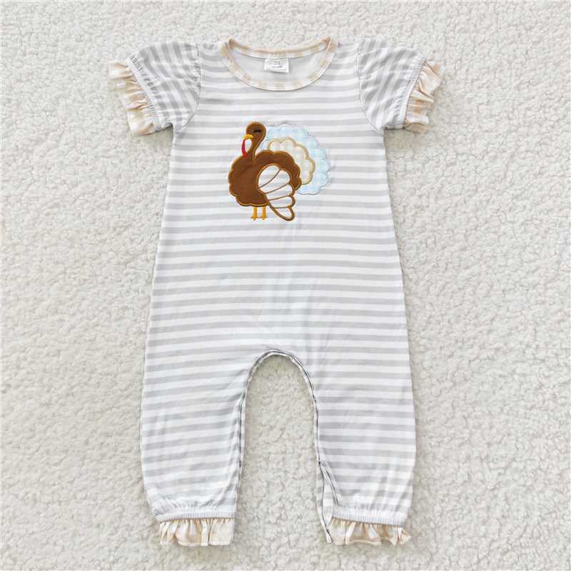 Match Girls Boys Thanksgiving Turkey Embroidery Rompers Clothes Sets