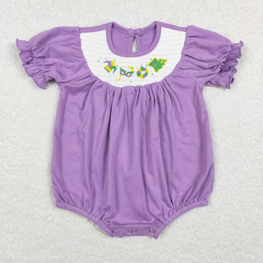 mardi gras purple smocked romper