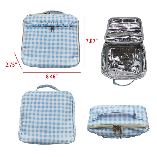 BA0089 Blue and white plaid lunch box bag