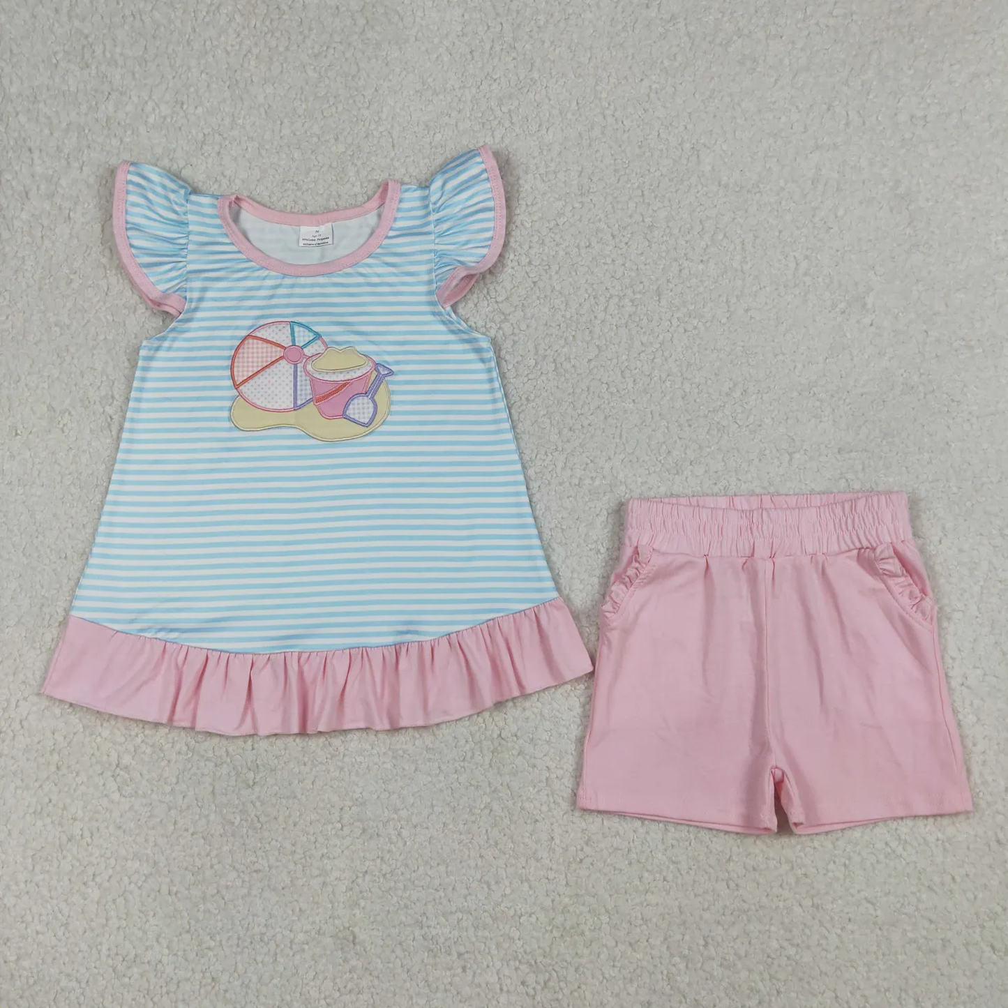 Sibling boys and girls embroidery beach days shorts set
