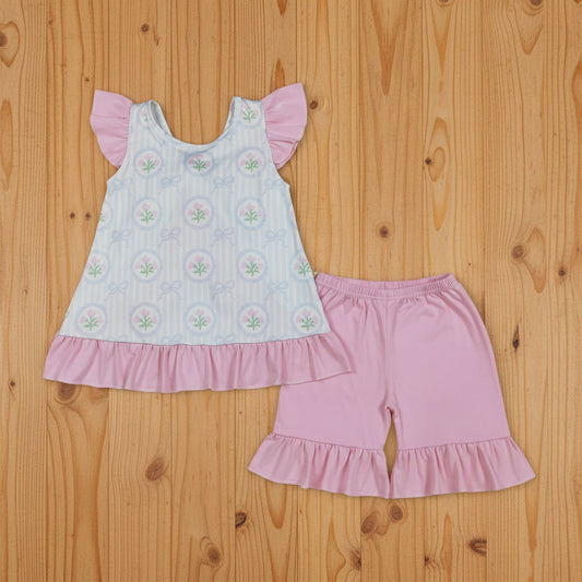 spring tulips backless shorts set