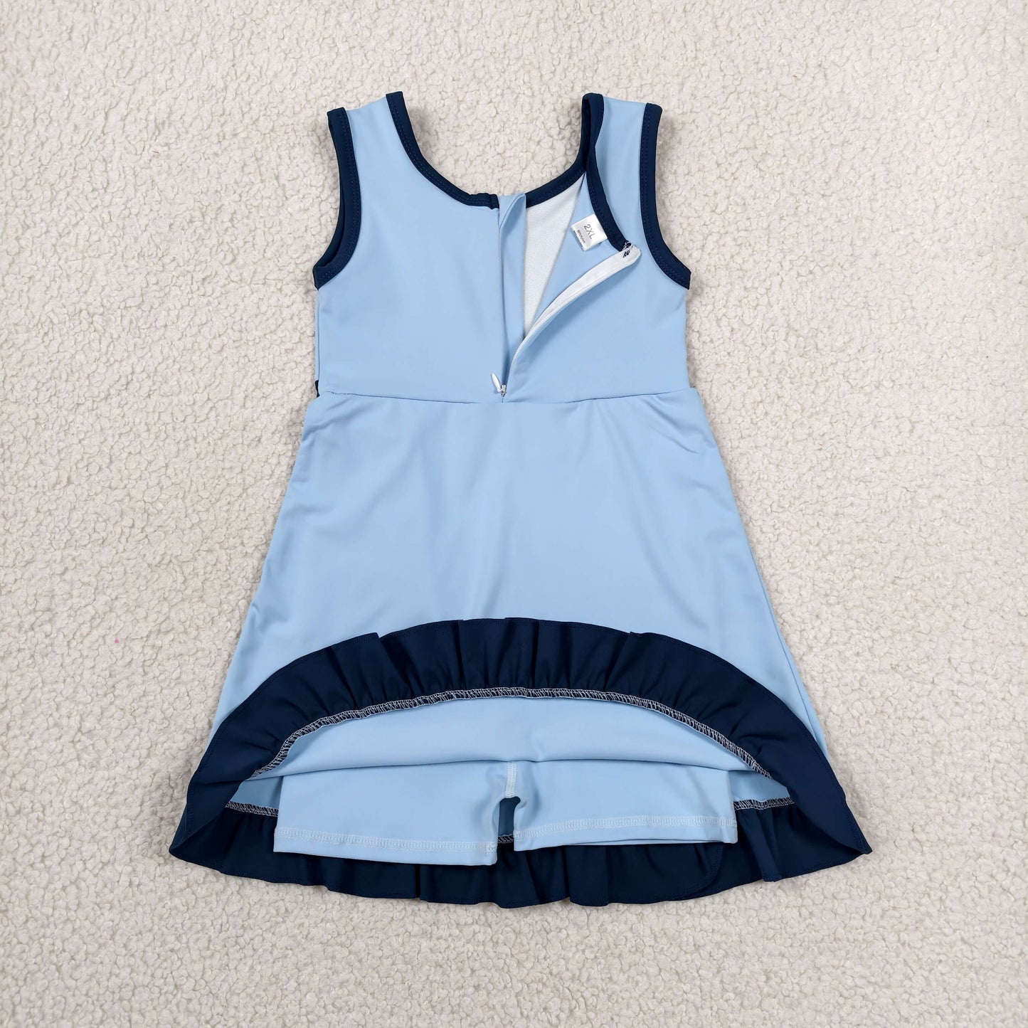 solid navy and blue ruffle athletic dress