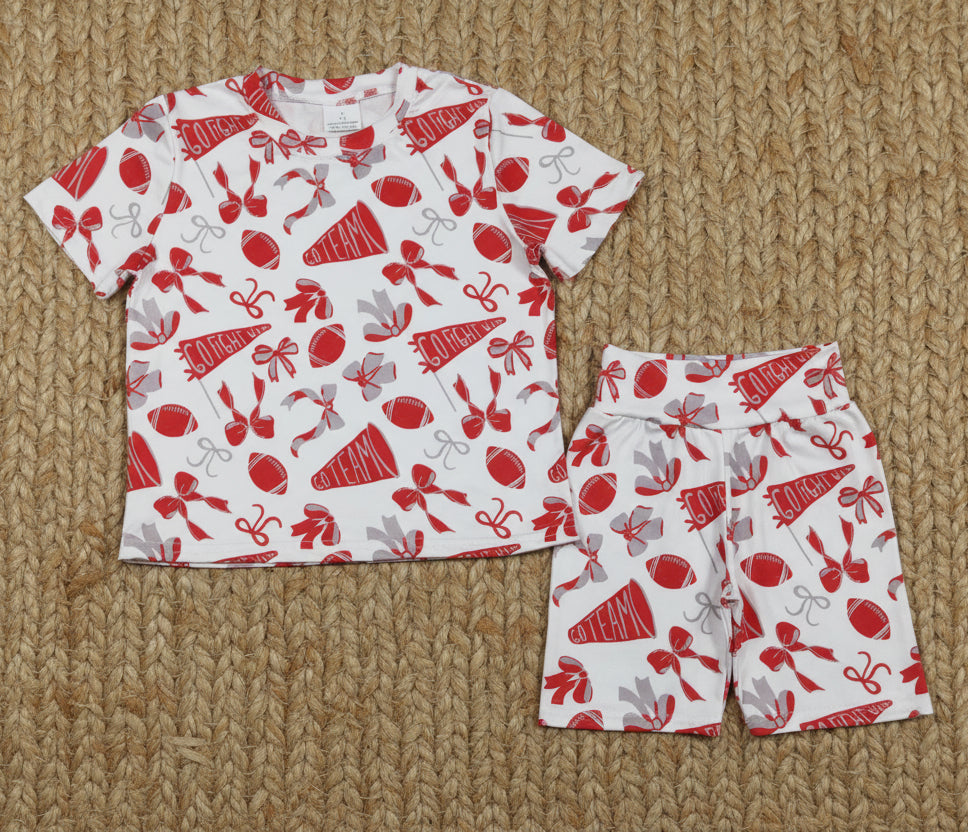 red go team go fight win shorts set