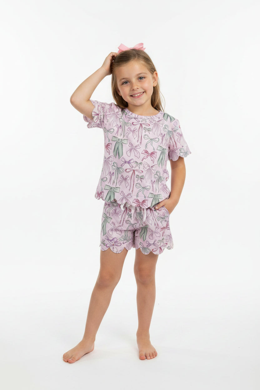 procreate ribbon bow scallop shorts set summer girl clothing