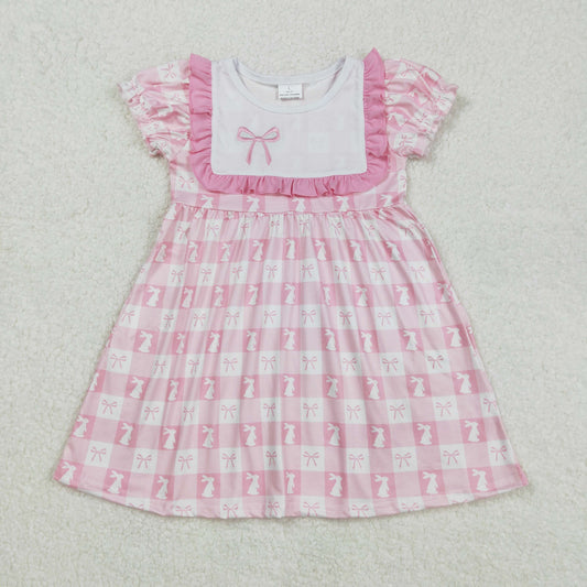 rabbit pink bow embroidered girl easter dress