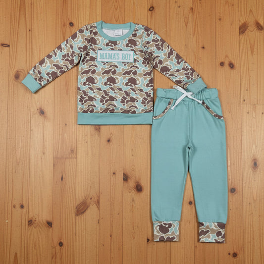 mama's boy embroidered camo jogger set fall baby boy clothes