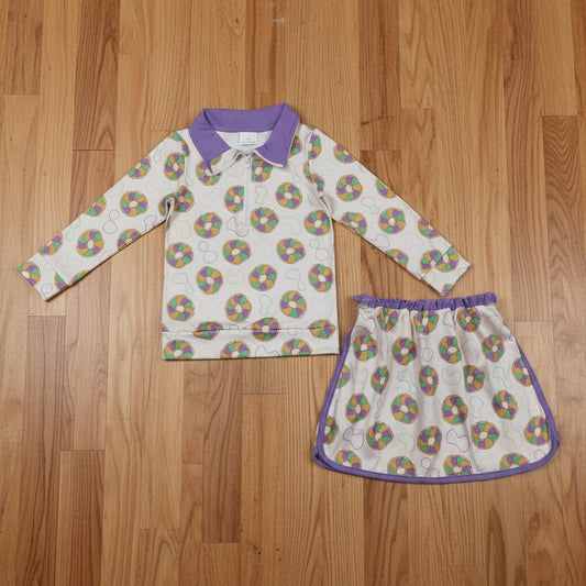 mardi gras king cake long sleeve zip pullover skort set outfit