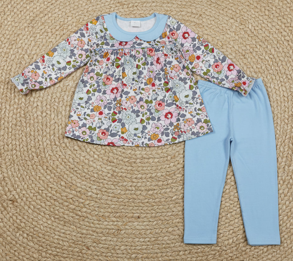 flower tunic top blue legging set kids clothing