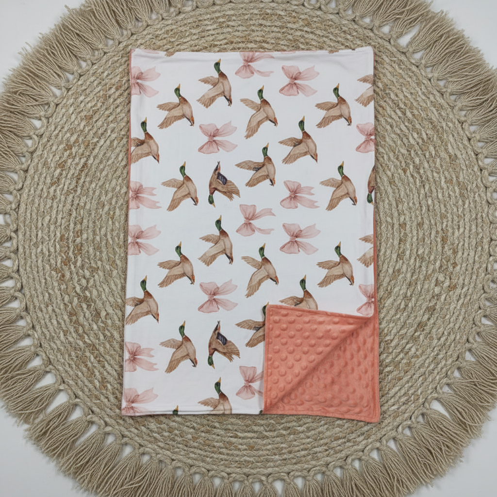 BL0248 pink bow mallard print baby blanket