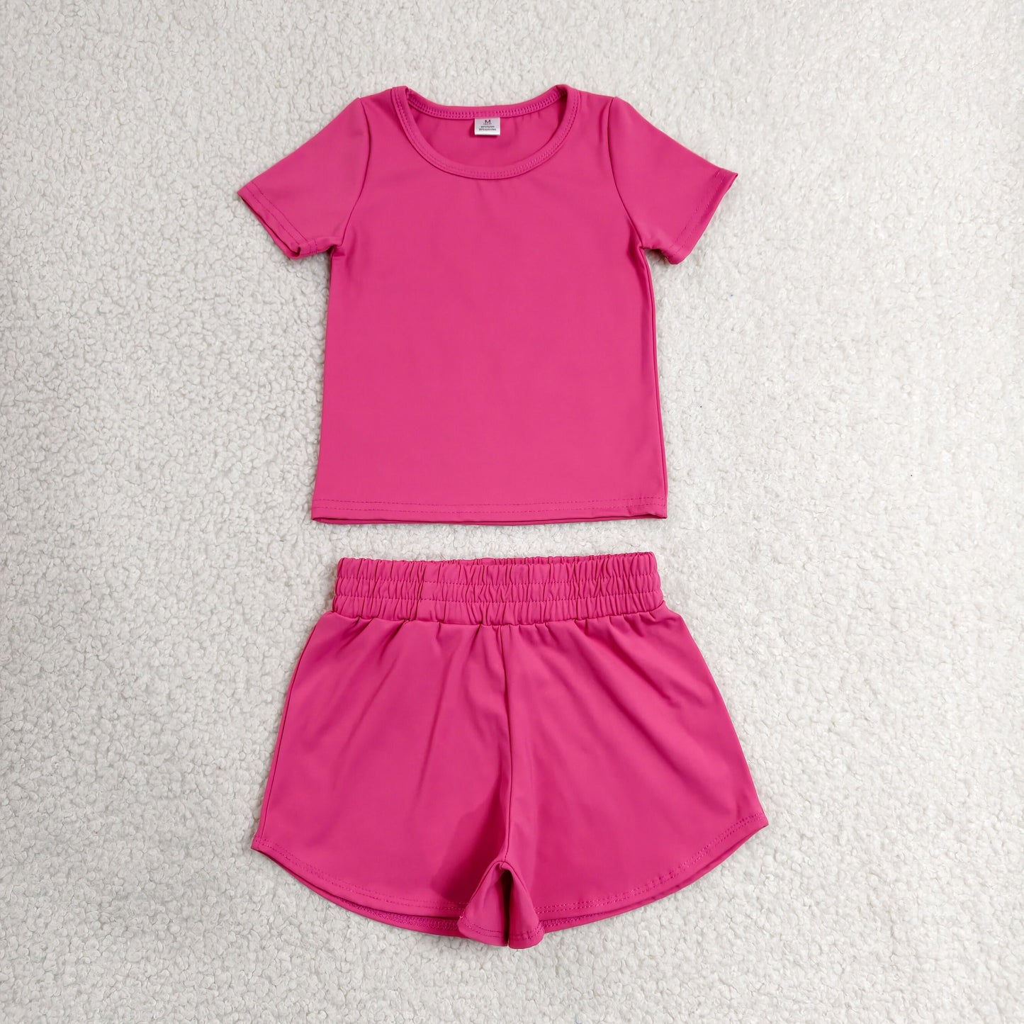 solid hot pink athletic shorts set sports yoga toddler girl clothing