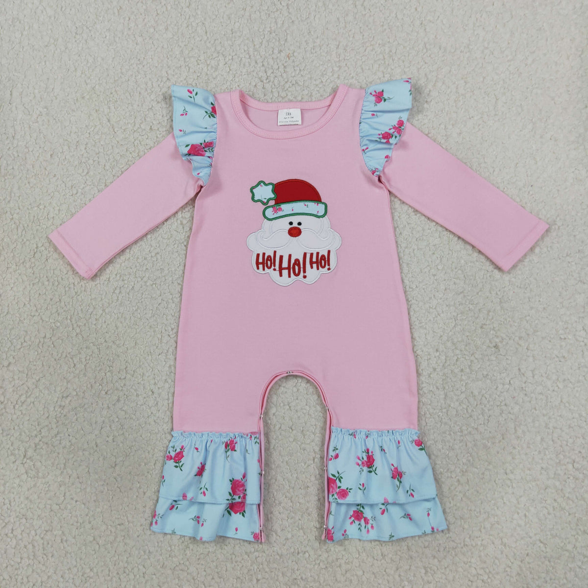 floral hohoho santa embroidery ruffle romper