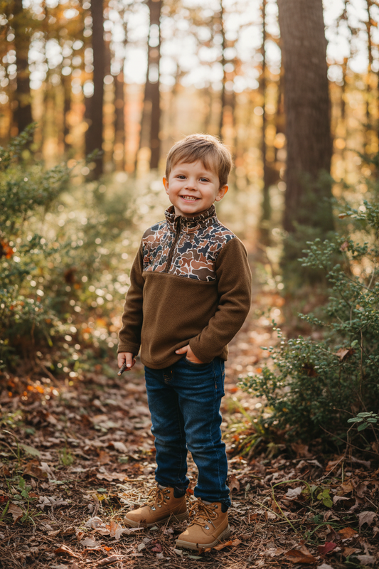 BT1309 Baby Boys Western Brown Camo Zipper Pullovers Top