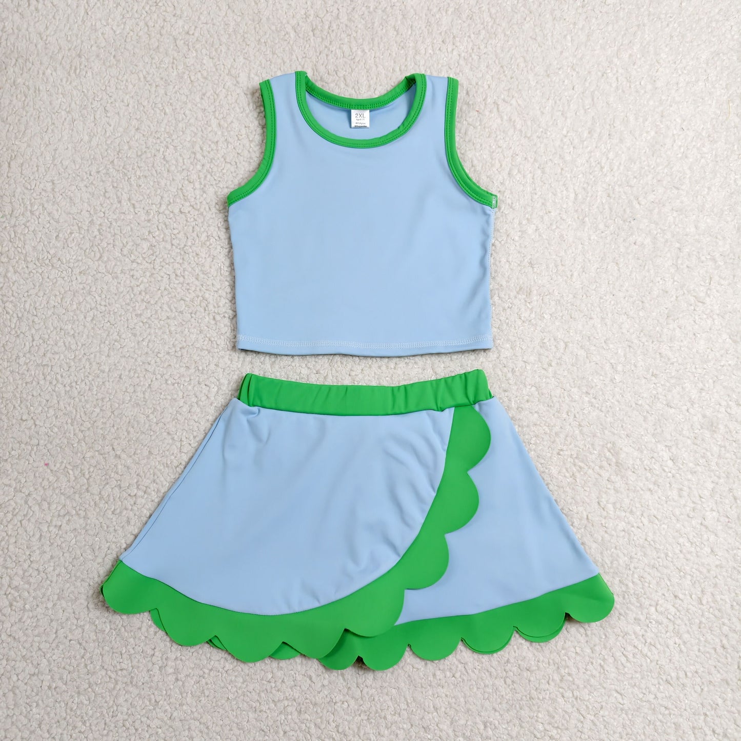 solid green and blue scallop athletic skort outfit girls clothes