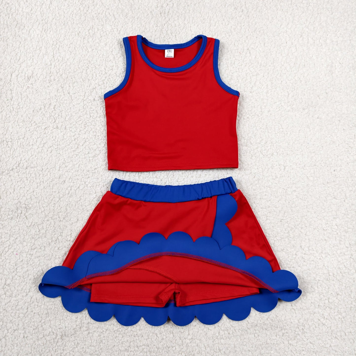 solid red blue scallop athletic skort outfit girls clothes