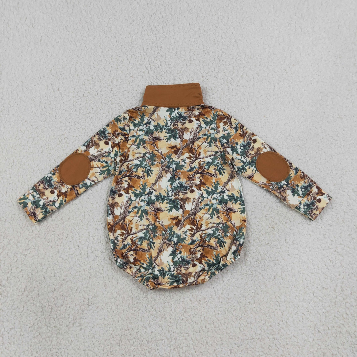 long sleeve camo leaf zip up romper