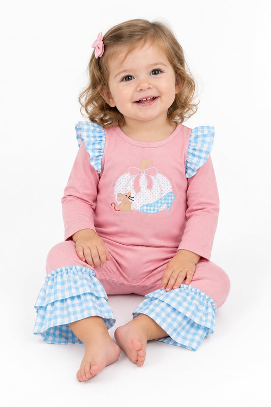 polka dots pumpkin print girl ruffle romper