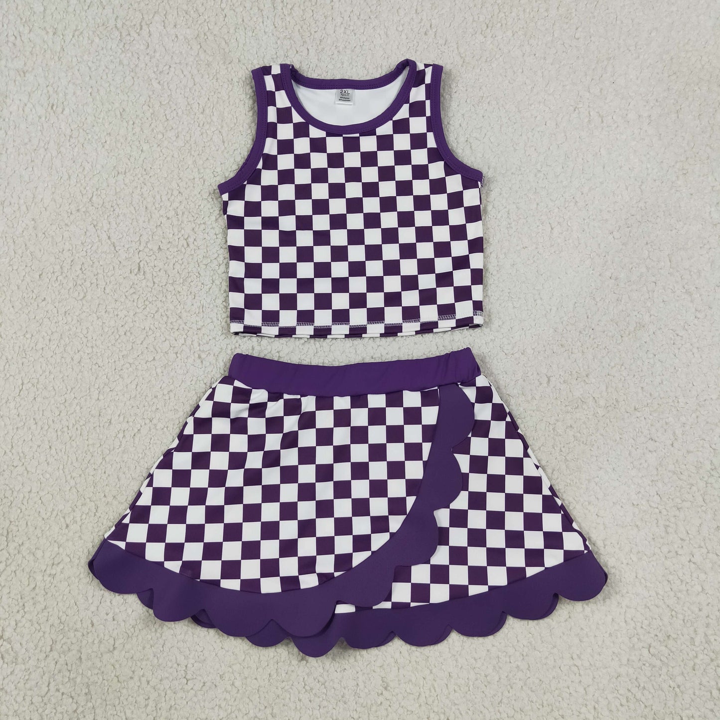 purple checkered scallop athletic skort outfit girls clothes